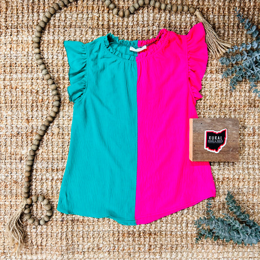 Split Color Block Blouse