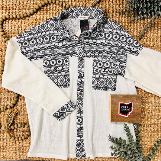 Cream & Black Waffle Shacket