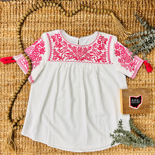 Embroidered Pink Floral Blouse