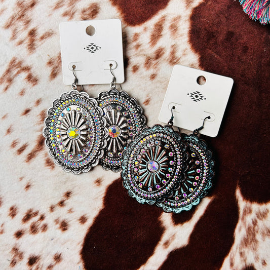 Large Metal Flower Gem Earrings