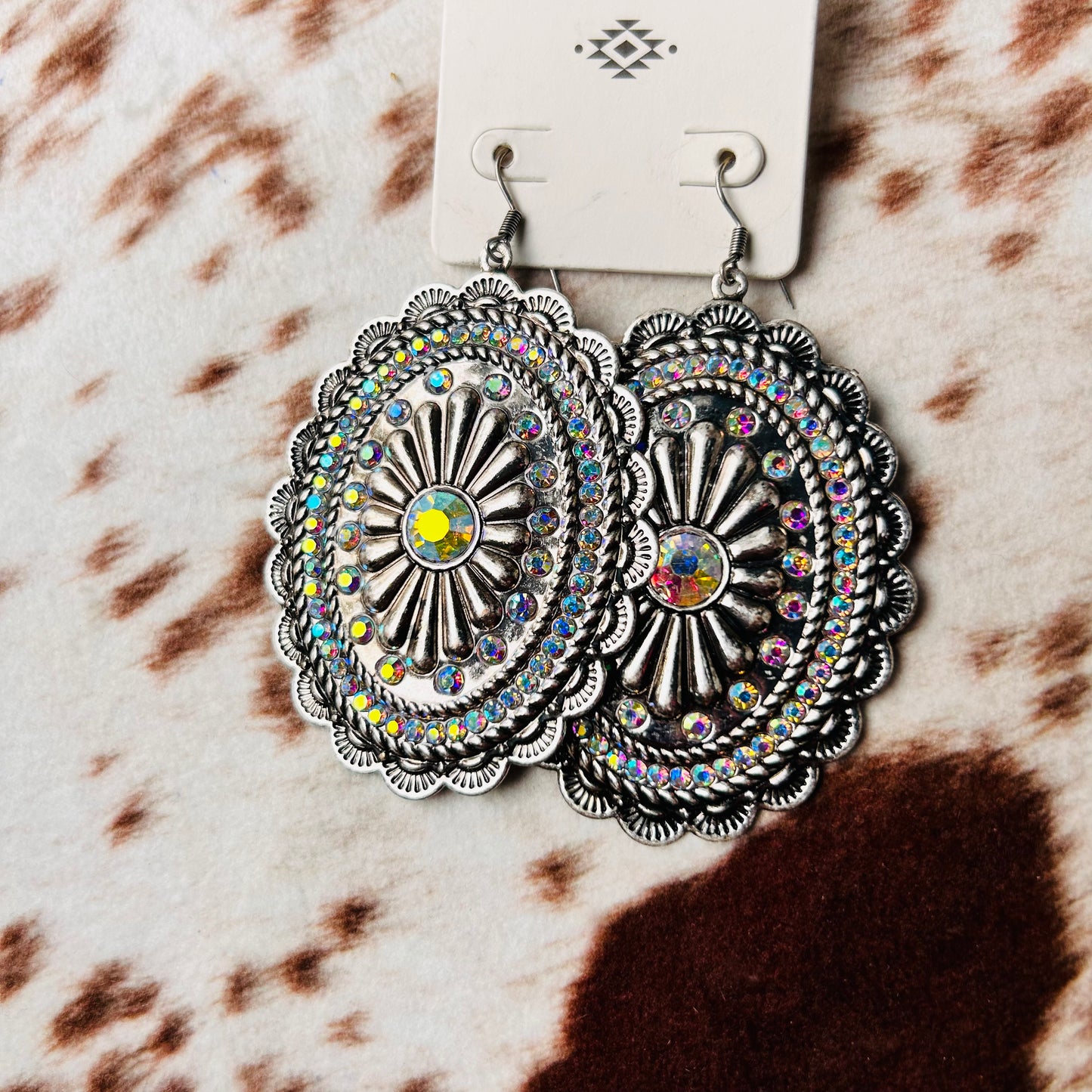 Large Metal Flower Gem Earrings