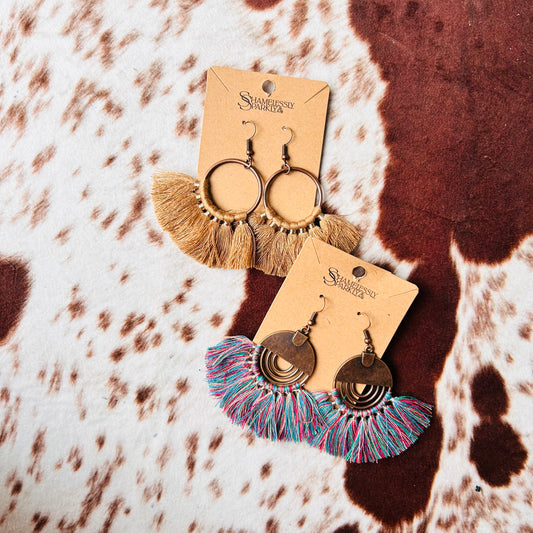 Boho Fan Shaped W/ Thread Earrings