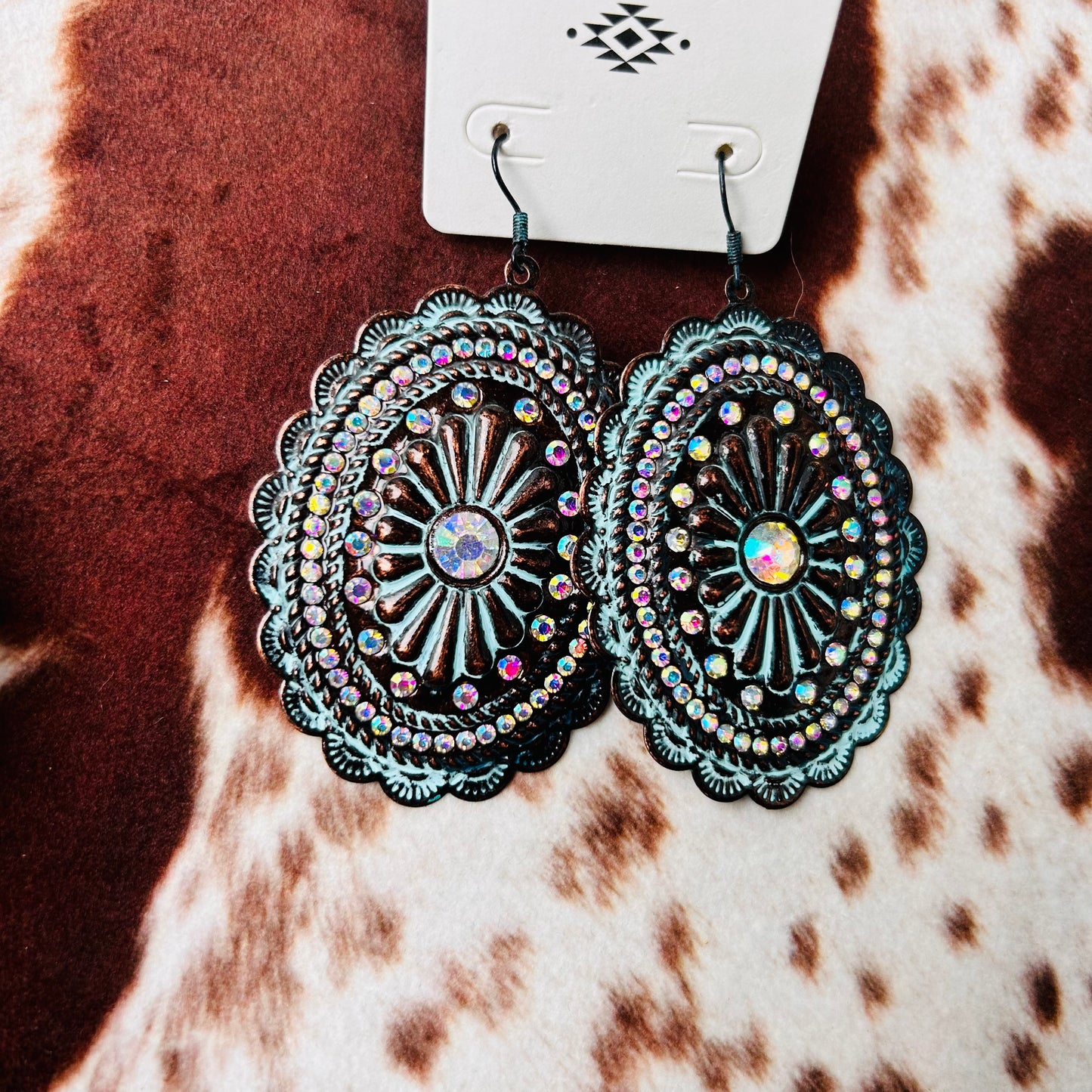 Large Metal Flower Gem Earrings