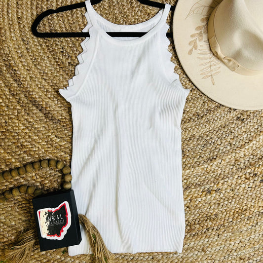 White Halter Tank W/ Sleeve Design