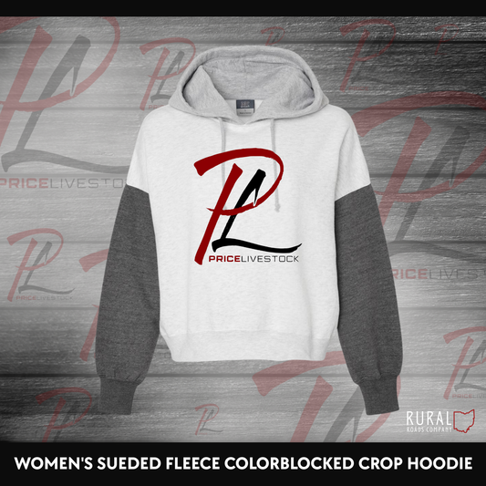 Women’s Suede Fleece Color block Crop Hoodie￼